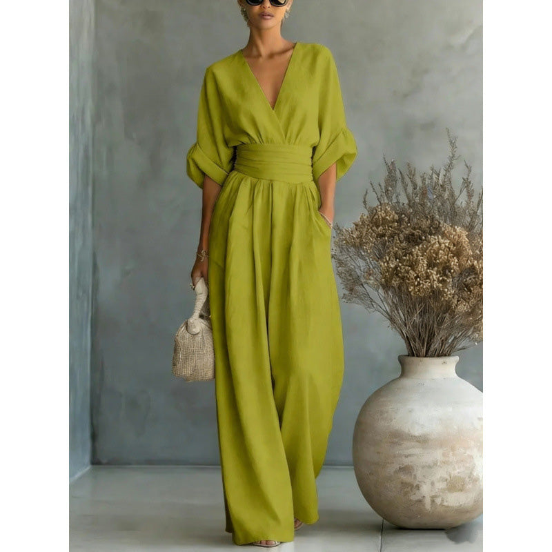Melanie | Eleganter Jumpsuit mit V-Ausschnitt und weitem Bein – Ansicht 6