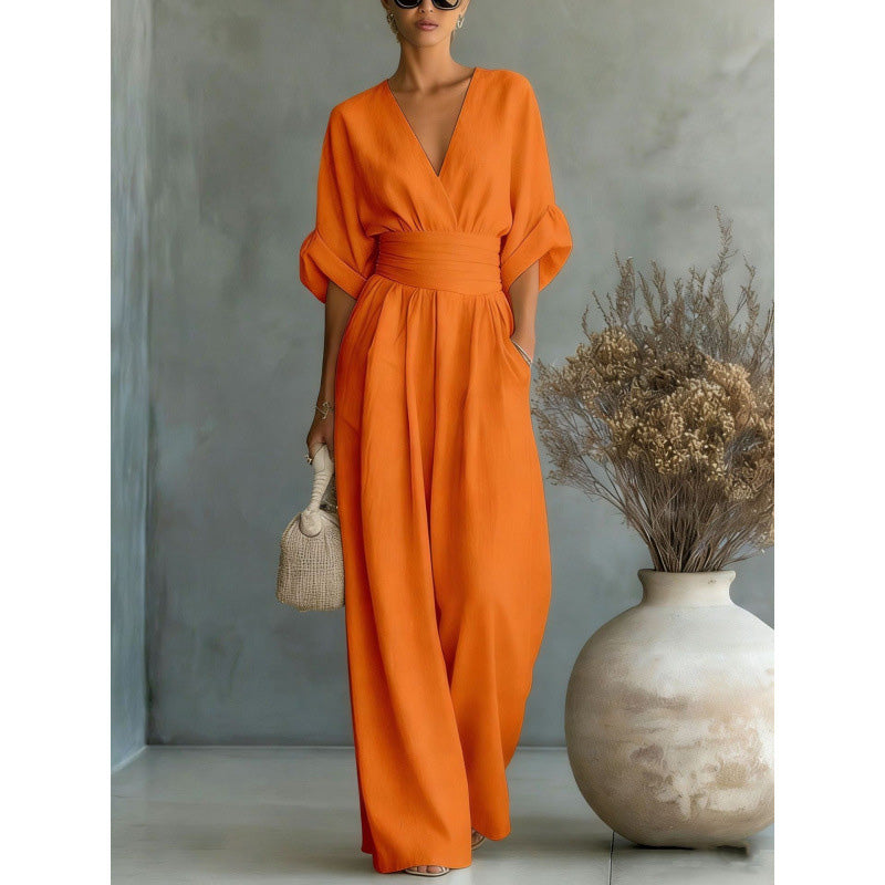 Melanie | Eleganter Jumpsuit mit V-Ausschnitt und weitem Bein – Ansicht 7
