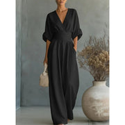 Melanie | Eleganter Jumpsuit mit V-Ausschnitt und weitem Bein