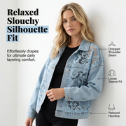 Alina | Damen Jeansjacke mit Blumenmuster und Spitzen-Patchwork