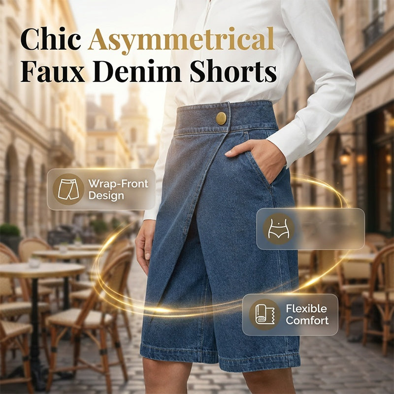 Andrea | Asymmetrische Damen-Jeansshorts mit Wickeloptik