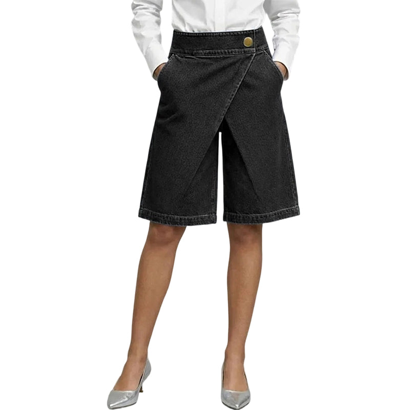 Andrea | Asymmetrische Damen-Jeansshorts mit Wickeloptik