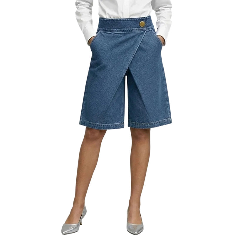 Andrea | Asymmetrische Damen-Jeansshorts mit Wickeloptik
