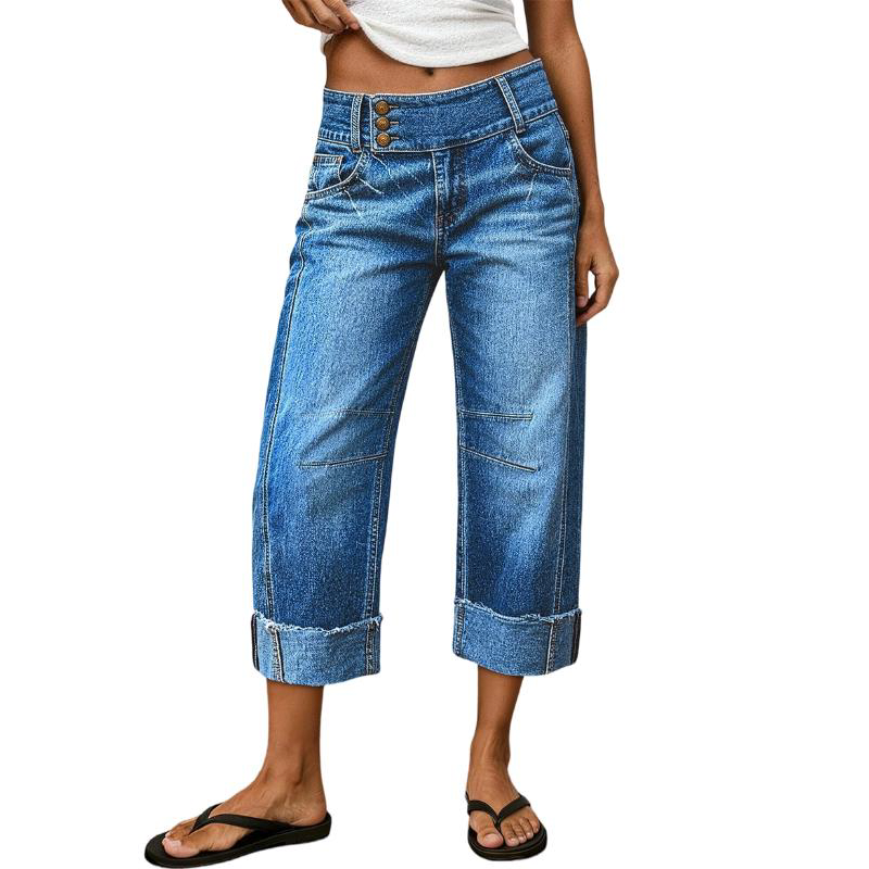 Kerstin | Cropped Jeans mit hoher Taille und weitem Bein