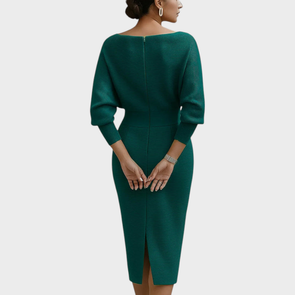 Janna | Weißes Satin-Midikleid mit Fledermausärmeln