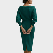 Janna – Weißes Satin-Midikleid mit Fledermausärmeln