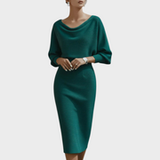 Janna – Weißes Satin-Midikleid mit Fledermausärmeln
