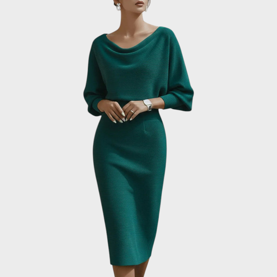 Janna – Weißes Satin-Midikleid mit Fledermausärmeln