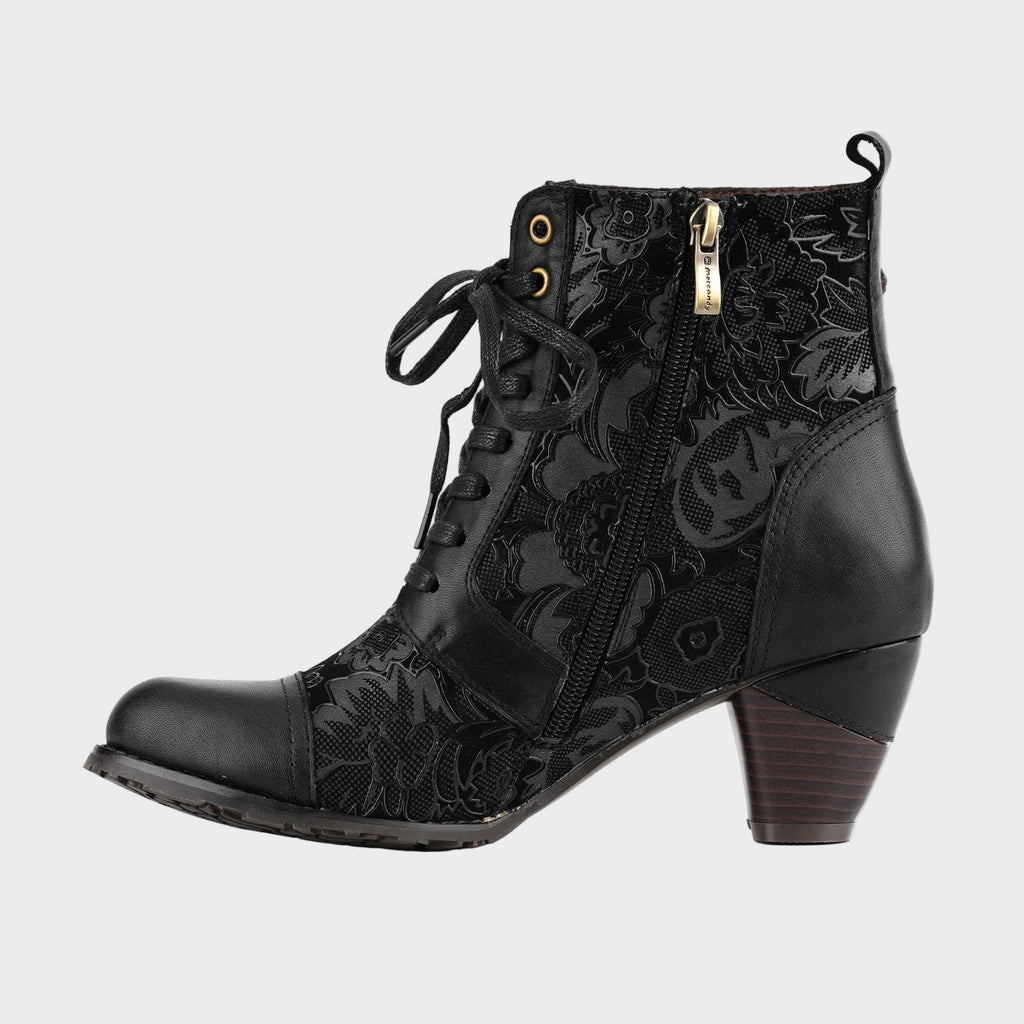 Zeitlose Schnürstiefeletten mit Blumenmuster