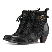 Florale Damen-Lederstiefeletten Timeless Grace mit Schnürung