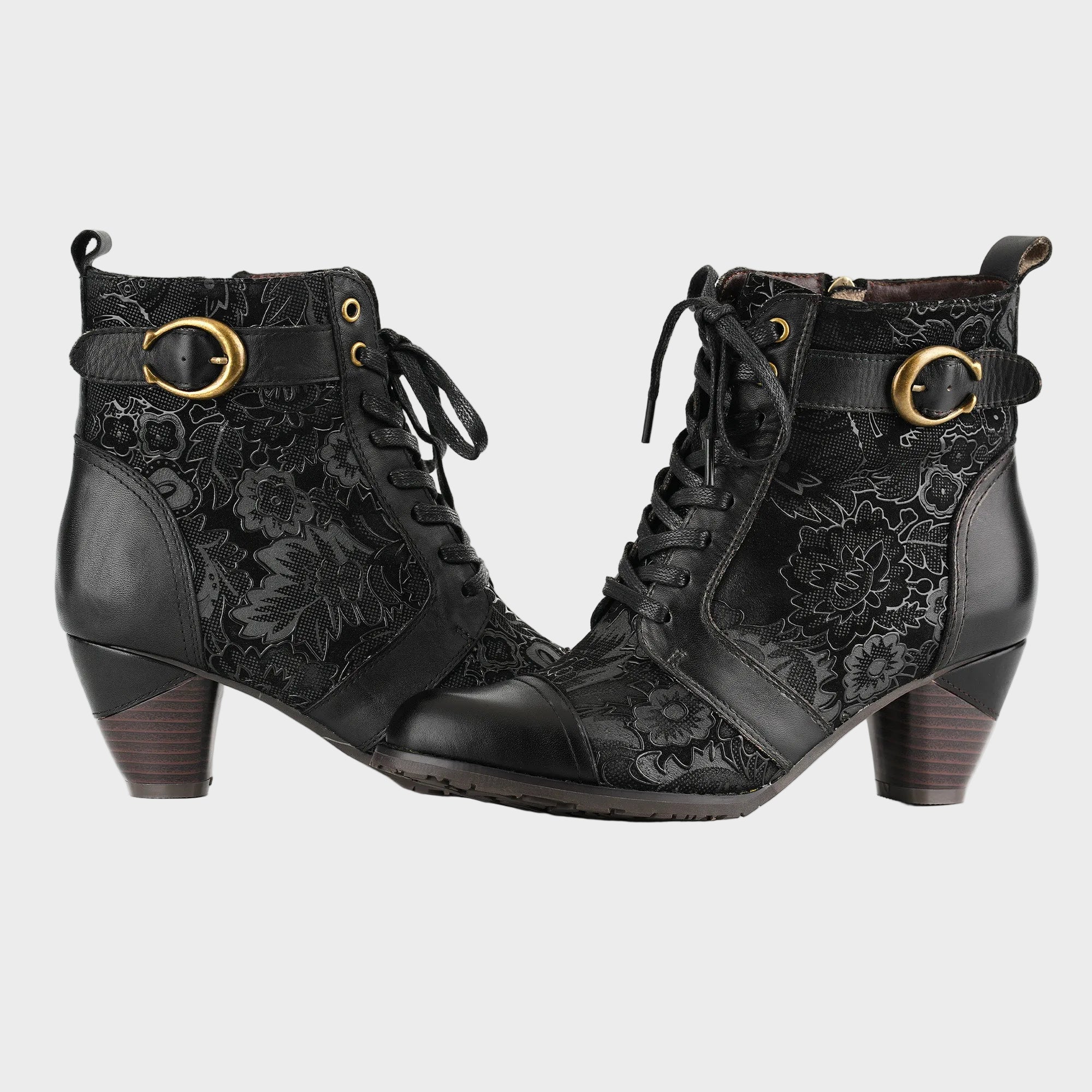 Zeitlose Schnürstiefeletten mit Blumenmuster