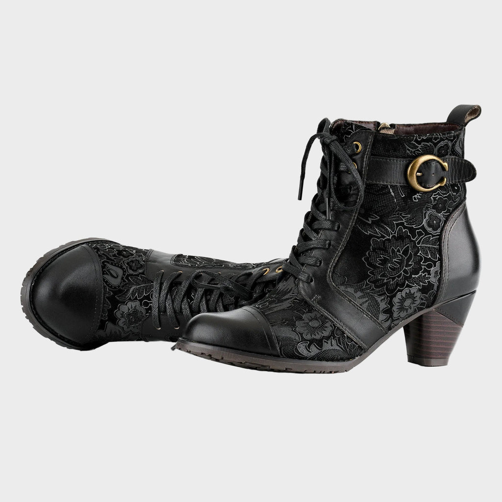 Zeitlose Schnürstiefeletten mit Blumenmuster