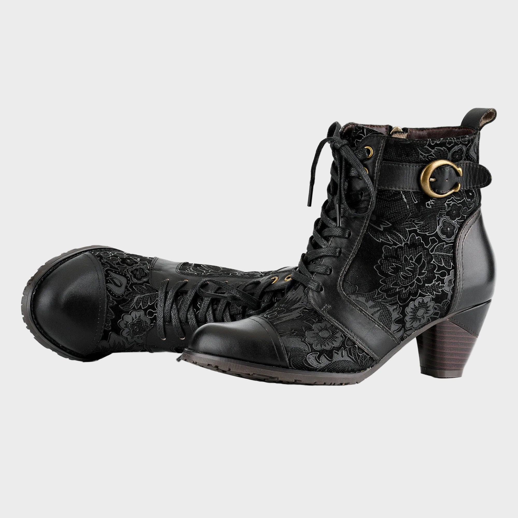 Zeitlose Schnürstiefeletten mit Blumenmuster