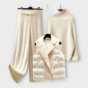 Mariam – Damen-Set mit Rollkragenpullover, Hose und Weste