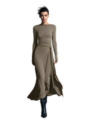 Belle – Graues Wickel-Maxikleid mit Knoten