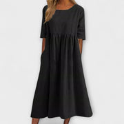 Anya – Gestreiftes Damenkleid mit bauchbedeckendem Schnitt – Ansicht 6