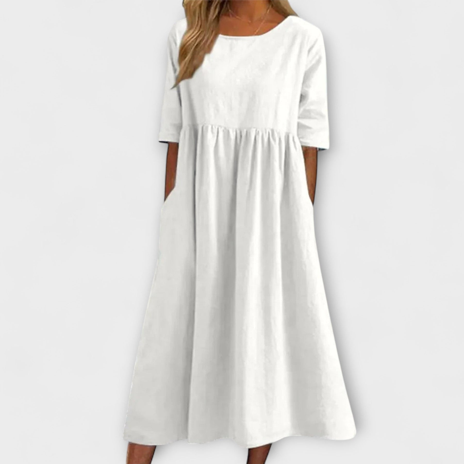 Anya – Gestreiftes Damenkleid mit bauchbedeckendem Schnitt – Ansicht 3