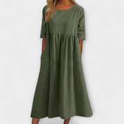 Anya – Gestreiftes Damenkleid mit bauchbedeckendem Schnitt – Ansicht 7