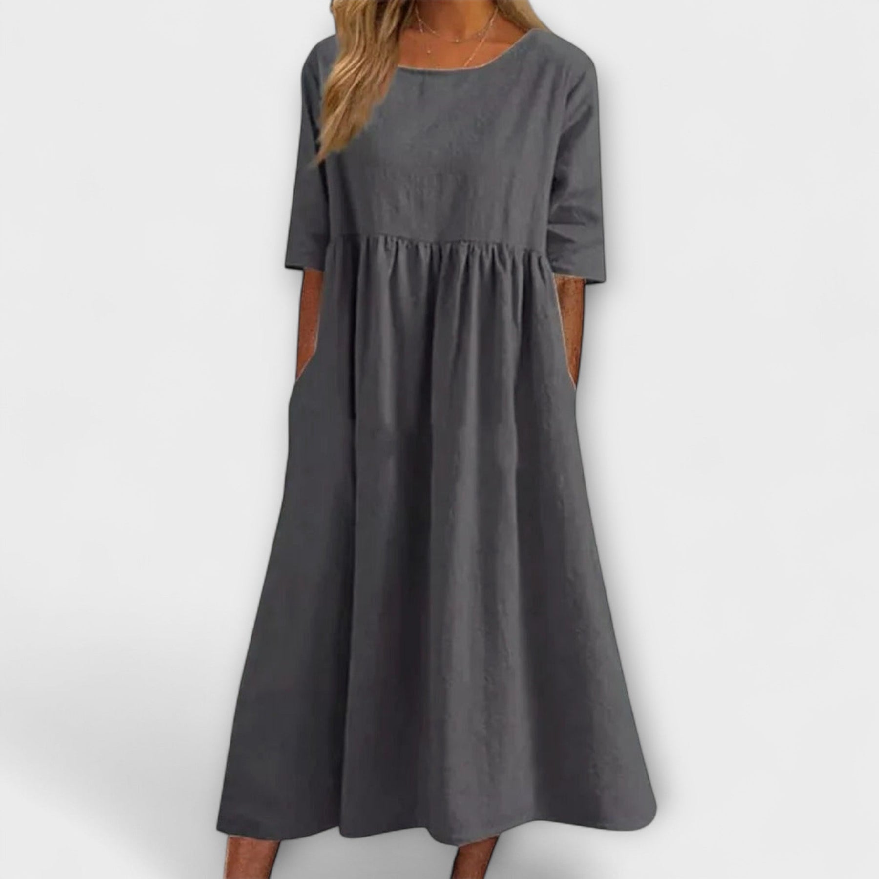 Anya – Gestreiftes Damenkleid mit bauchbedeckendem Schnitt – Ansicht 4