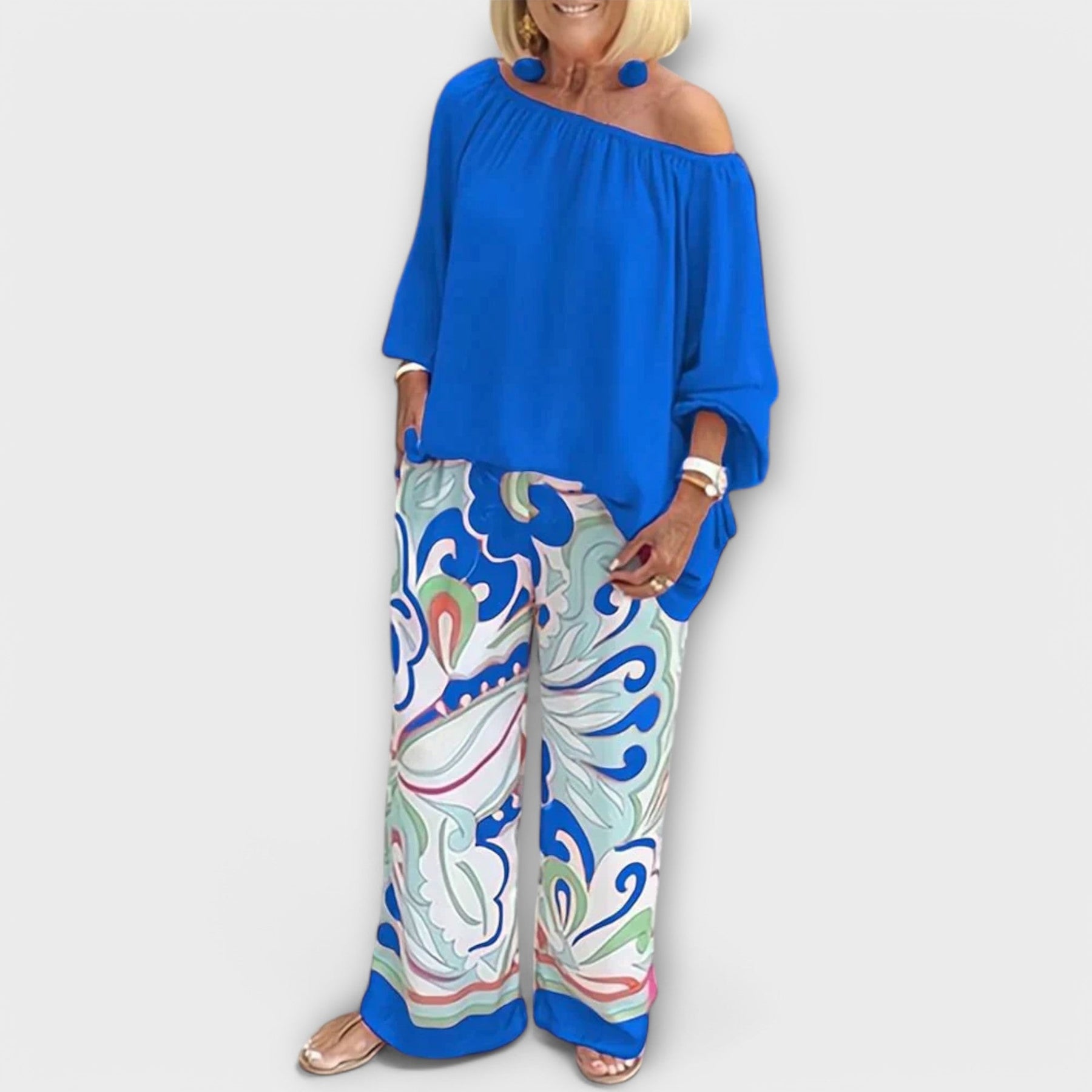 Yesenia – Damen-Set mit schulterfreiem Top und weiter Hose