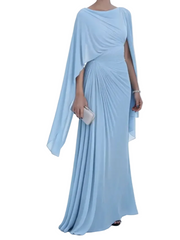 Helga – Schwarzes Maxikleid mit Cape-Ärmeln und drapierter Taille