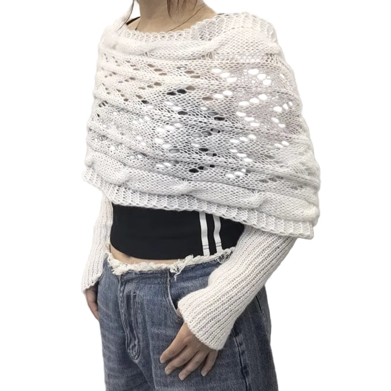 Maribel – Strickbluse-Schal für Damen mit Lochmuster und langen Ärmeln – Ansicht 8