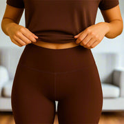 Einfarbige braune Damen-Leggings mit hohem Bund – Ansicht 2