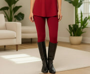 Weiche bordeauxrote Damen-Leggings mit hohem Bund – Ansicht 2