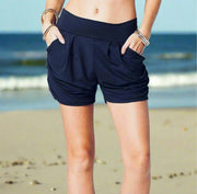 Blaue Damen-Gymnastikshorts mit Taschen