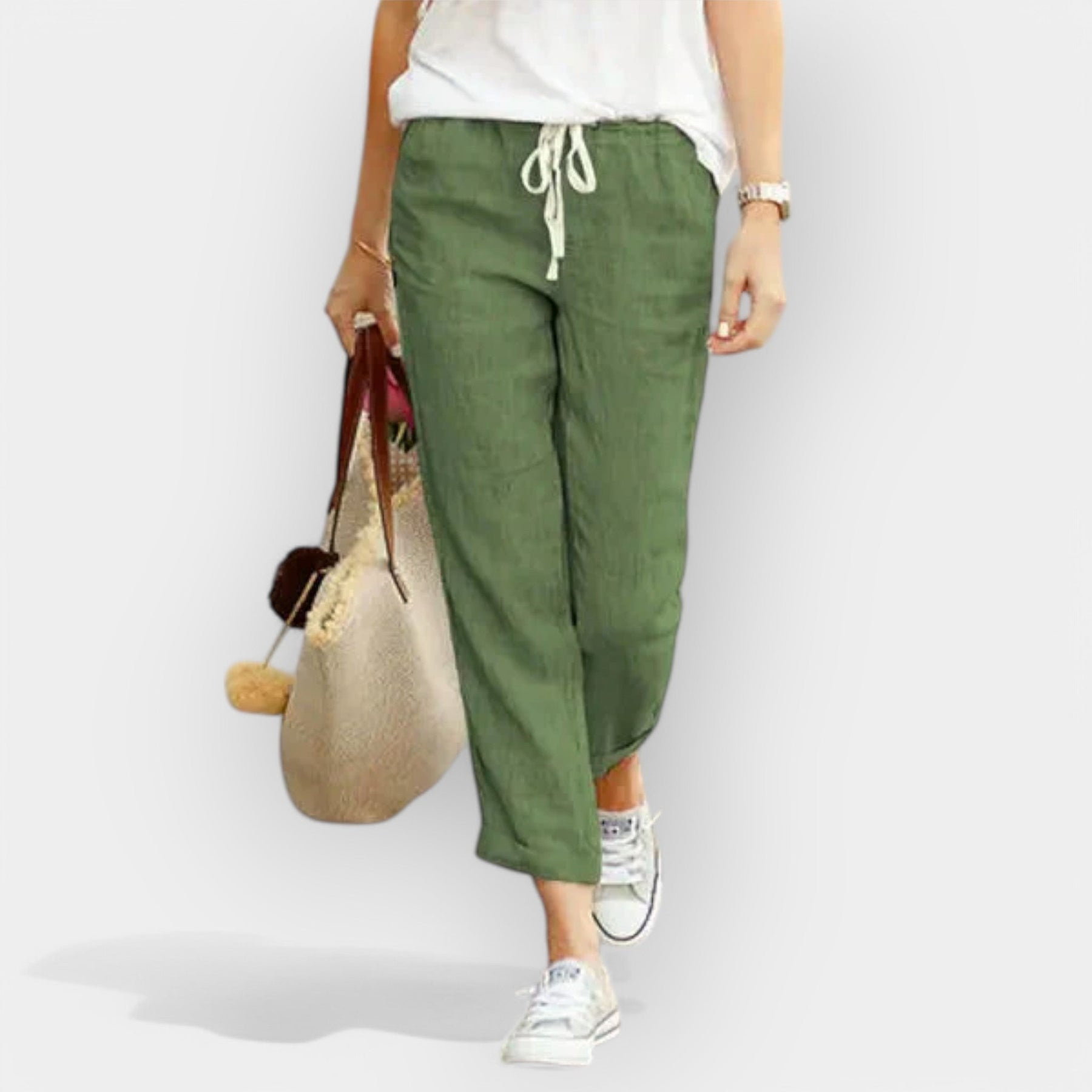 Leichte Baumwollhose für Damen mit weitem Bein – Ansicht 2