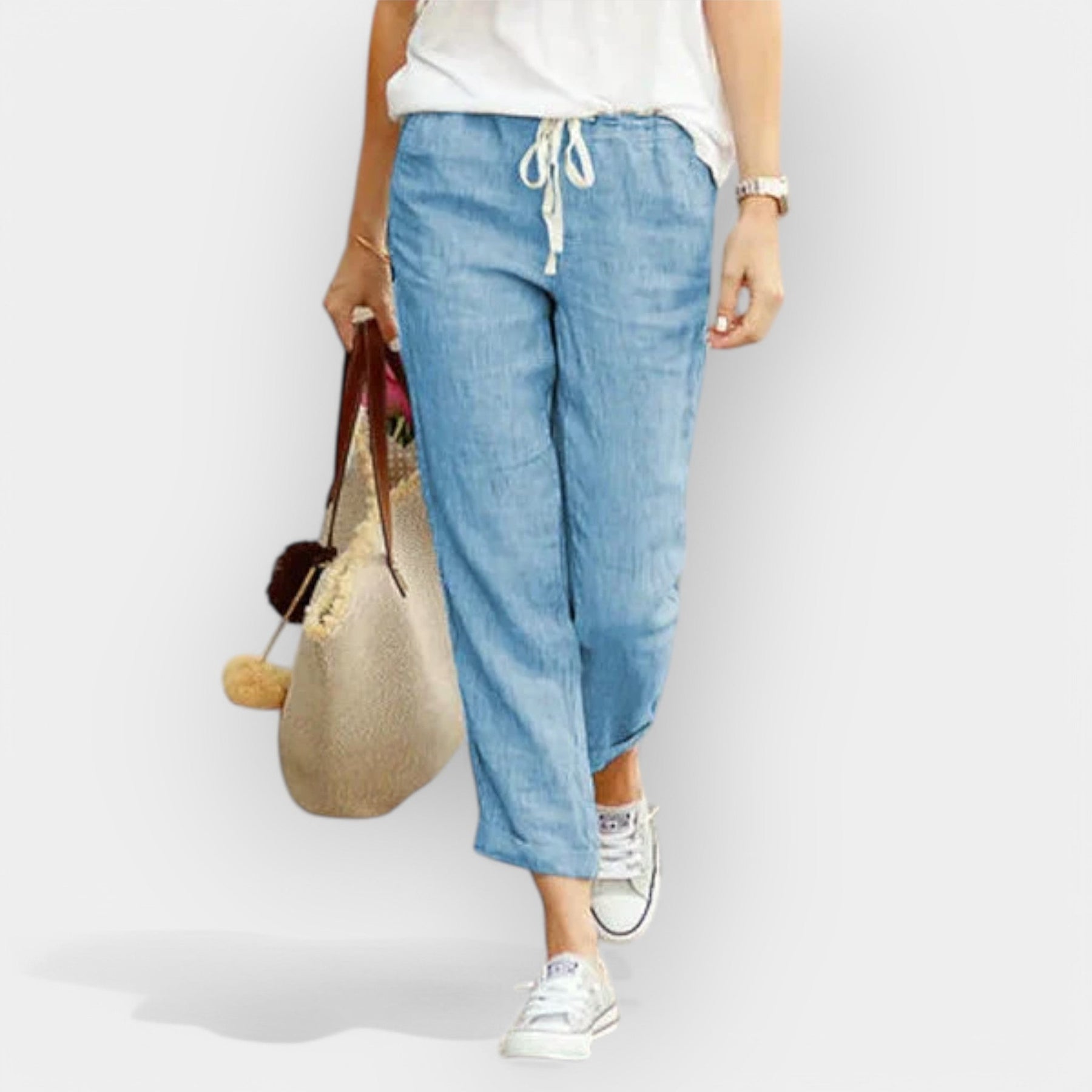 Leichte Baumwollhose für Damen mit weitem Bein – Ansicht 5