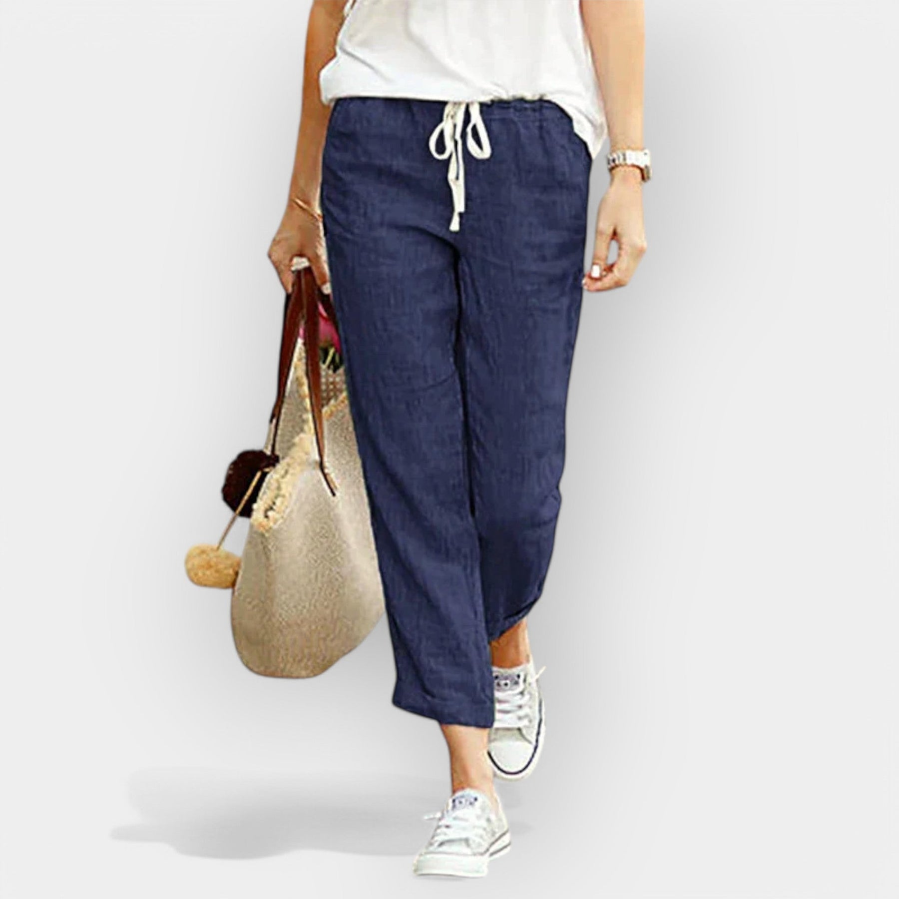 Leichte Baumwollhose für Damen mit weitem Bein – Ansicht 7