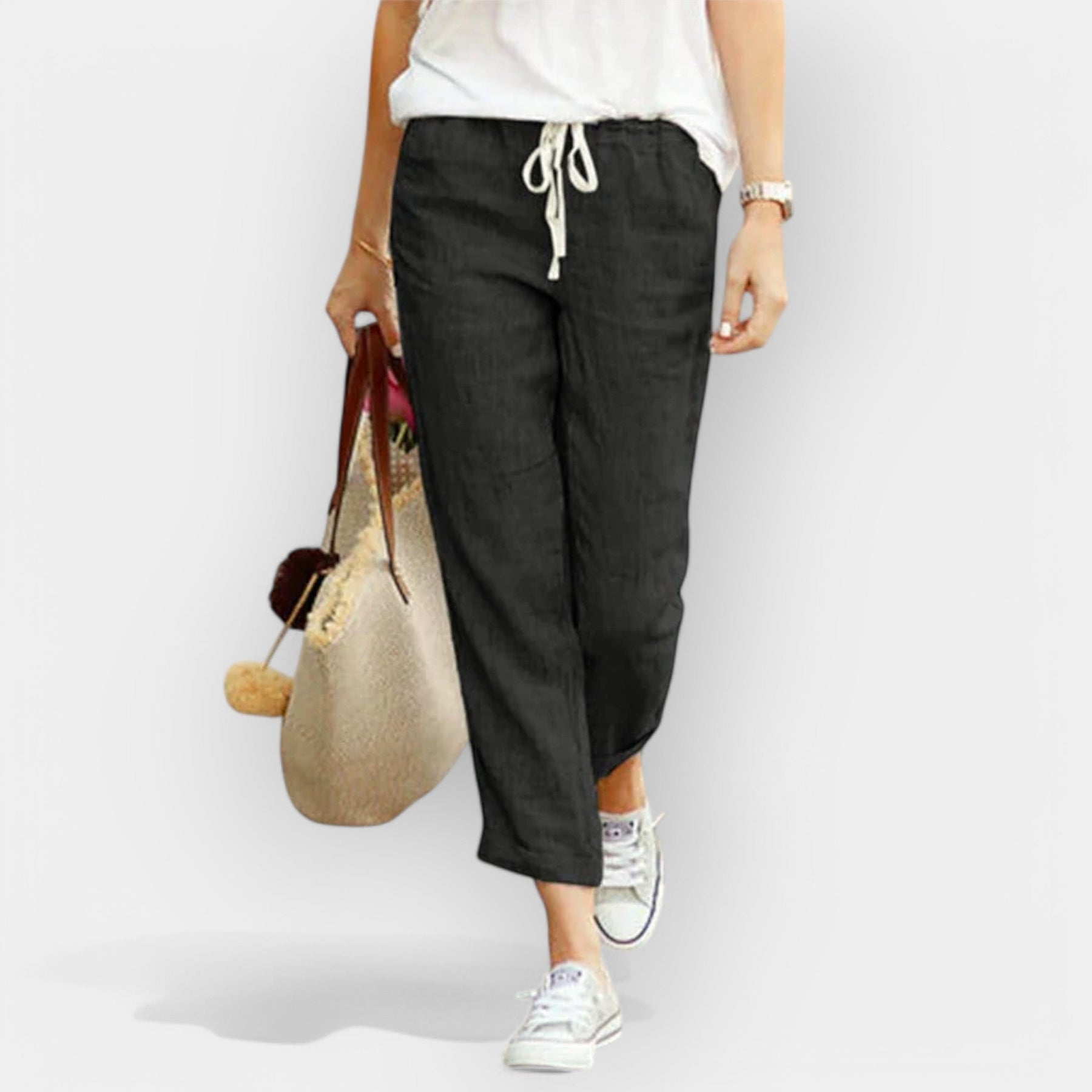Leichte Baumwollhose für Damen mit weitem Bein – Ansicht 3