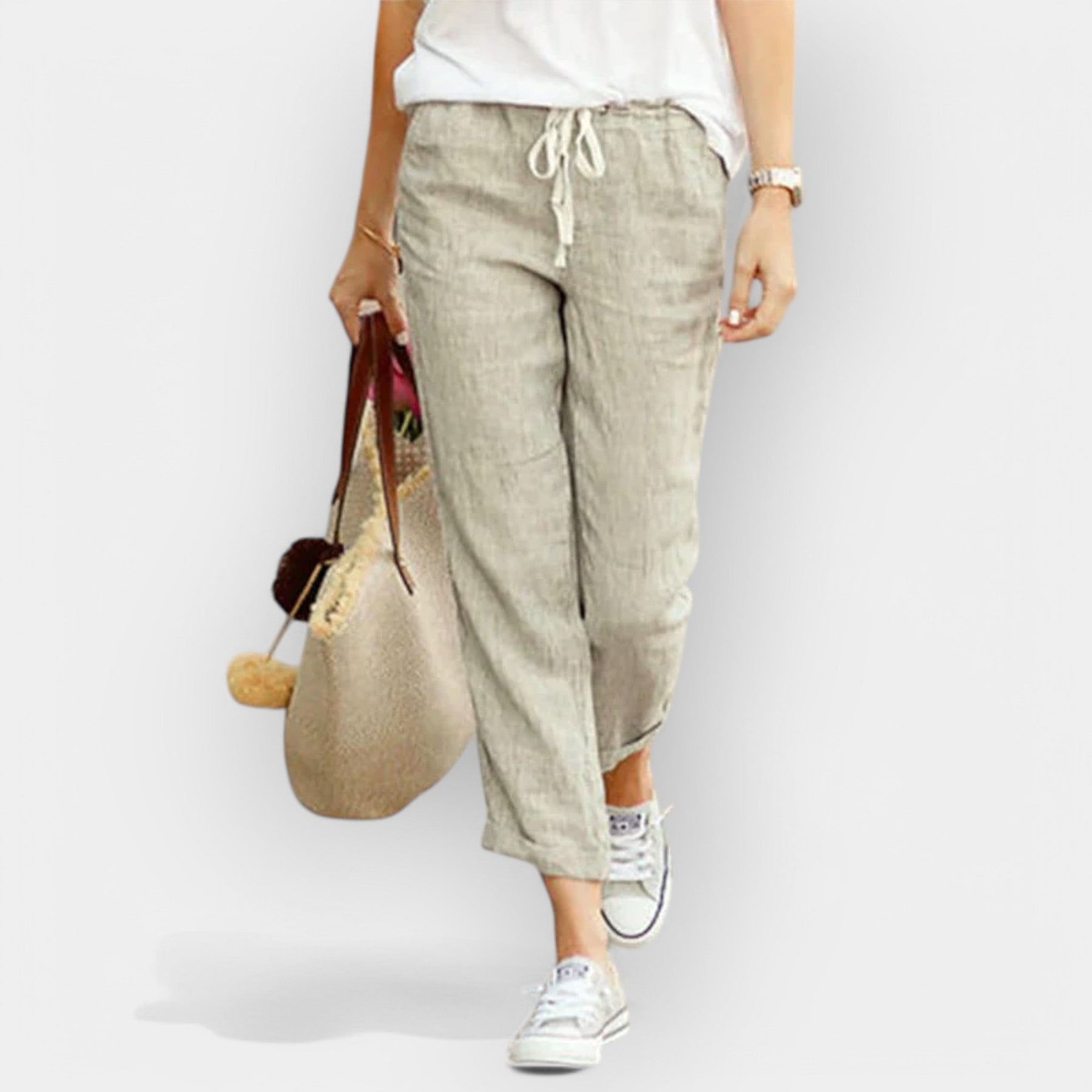 Leichte Baumwollhose für Damen mit weitem Bein – Ansicht 6