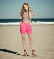Damen-Gymnastikshorts in Fuchsia mit Taschen – Ansicht 2
